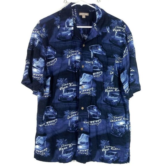 Classic Car Short Sleeve Button Up Shirt Medium Blue Classic Wave Rider AOP - Picture 1 of 6